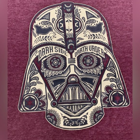 Darth Vader Star Wars Long Sleeve Maroon Thermal Waffle Knit Shirt Size Large - Picture 3 of 6